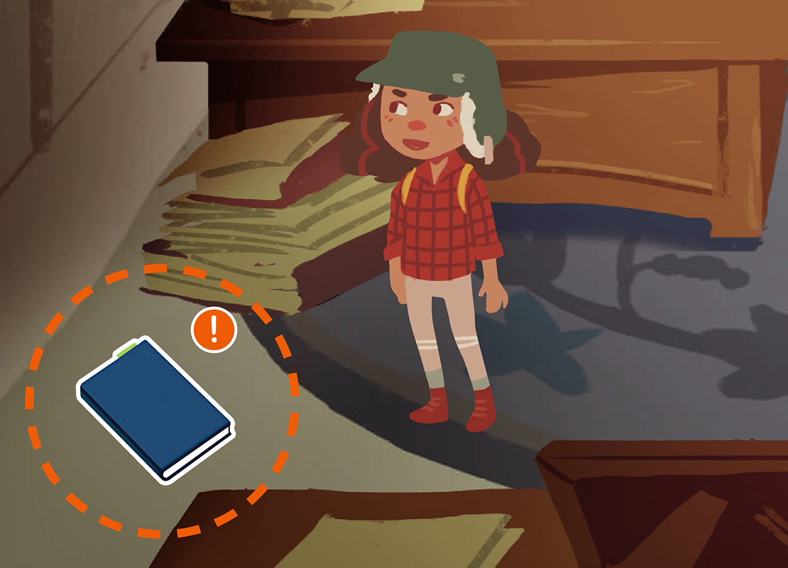 Illustration of Jo Wilder looking at a clue