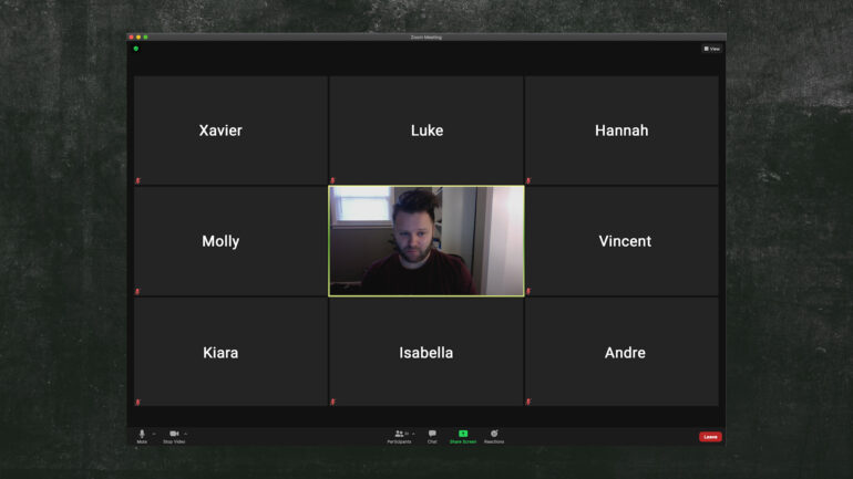 Screen capture of a frame from a video recording of an online meeting
