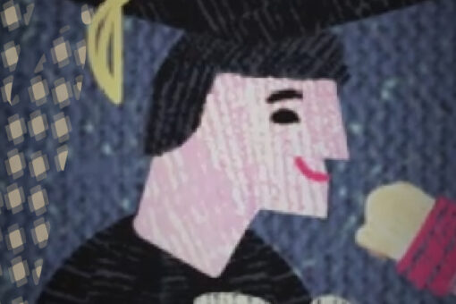 Embroidered illustration of Joe Bee Xiong from animated biography