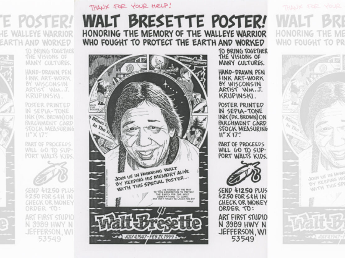 A black and white illustration showing a portrait of Walter surrounded by text describing the sale of artwork to benefit Walter's kids.
