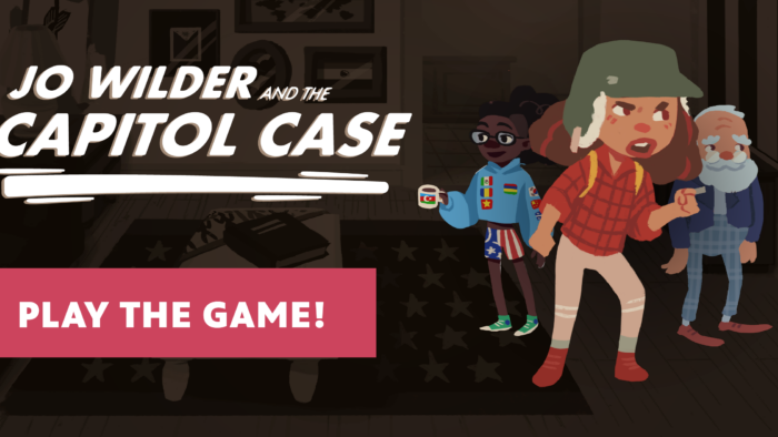 Characters from Jo Wilder and the Capitol Case inviting you to play the game