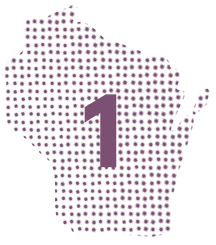 Illustration of the geographical shape of the State of Wisconsin with the number 1 superimposed above it